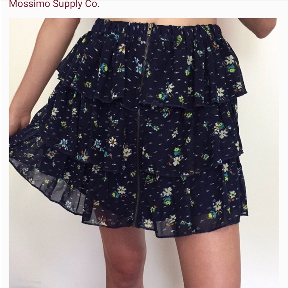 Mossino Blue Floral Flowers Mini Skirt Ruffles Date Night Short Prom Dress S